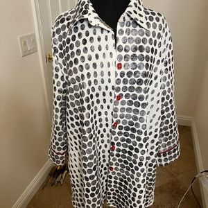 Black and White Polkadot Jacket, red zipper on back